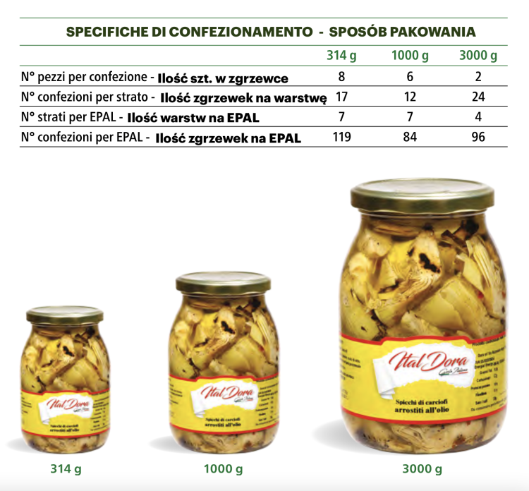 Karczochy grillowane krojone w oleju Ital Dora 1000g