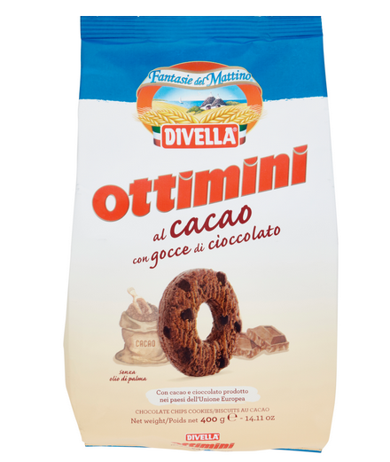 Ciastka kruche Ottimini kakaowe z czekoladą Divella 400 g