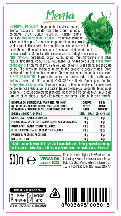 Włoski syrop miętowy BELTION SCIROPPO MENTA 500 ML
8003695003013
