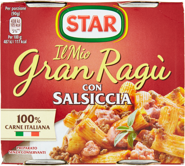 Ragu con Salsiccia na bazie kiełbasy dojrzewającej STAR 2 x 180g
8000050221716