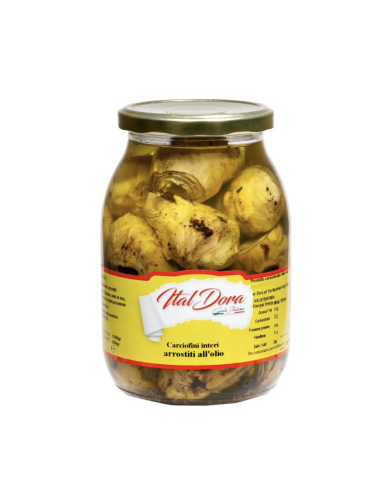 Karczochy  grillowane w całości w oleju Ital Dora 314 g EAN:8054794290521. To wyjątkowy przysmak, który zachwyca smakiem i aromatem. Są grillowane, co wydobywa ich naturalny smak i nadaje im charakterystyczny, lekko dymny aromat.