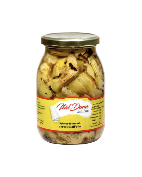 Karczochy grillowane krojone w oleju Ital Dora 580g EAN:8054794290552. Grillowane karczochy to dodatek do wielu potraw. Sprawdzają się w sałatkach, na pizzach, w makaronach czy jako składnik tapas. Mogą być również podawane jako przekąska na zimno