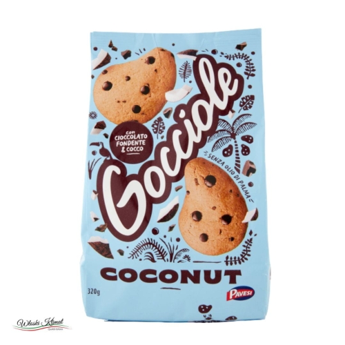 Ciastka kruche z ciemną czekoladą i kokosem Gocciole coconut PAVESI 320g