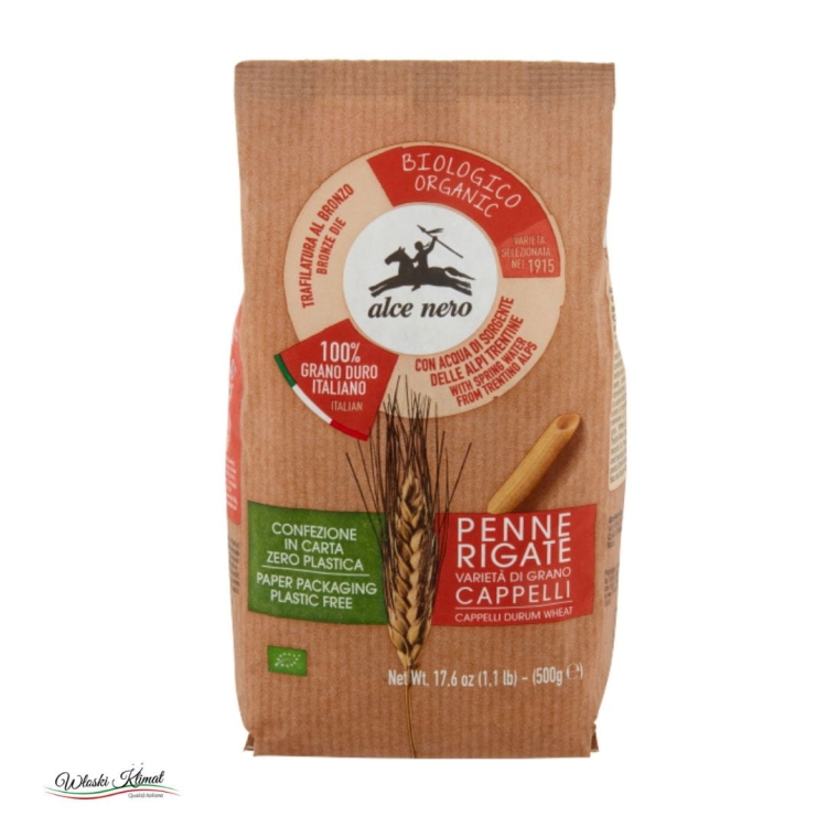 Makaron rurki z ekologicznej pszenicy płaskurki Penne Rigate BIO Alce Nero 500g