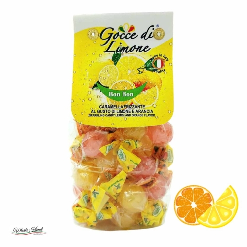 Karmelki Mix Cytryna Pomarańcza musujące Limone e Arancia Frizzante Gocce di Limone 200g 5907056365006