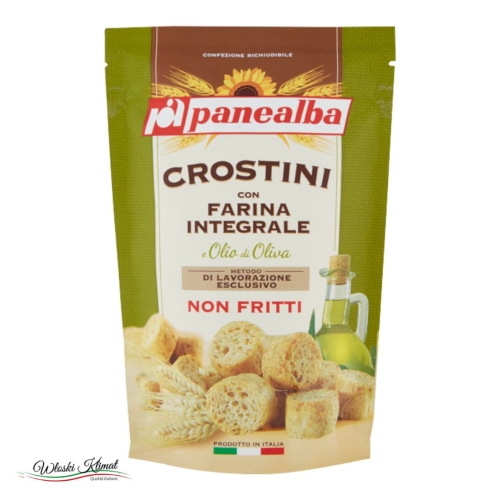Mini grzanki chlebowe pełnoziarniste z oliwą z oliwek CROSTINI con farina integrale e olio di  oliva Panealba 80g 8002333015692