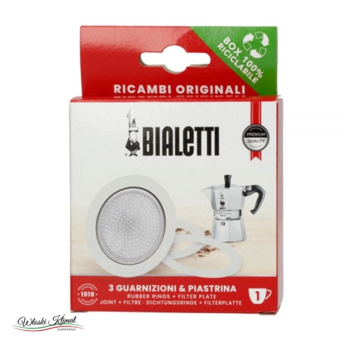 Uszczelki 3 szt. i sitko- zapas do kawiarek 1tz BIALETTI