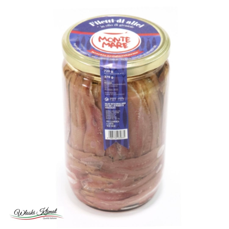 Sardele w filetach Filetti di Alici Anchoice MONTE MARE 720g EAN: 8056734230635