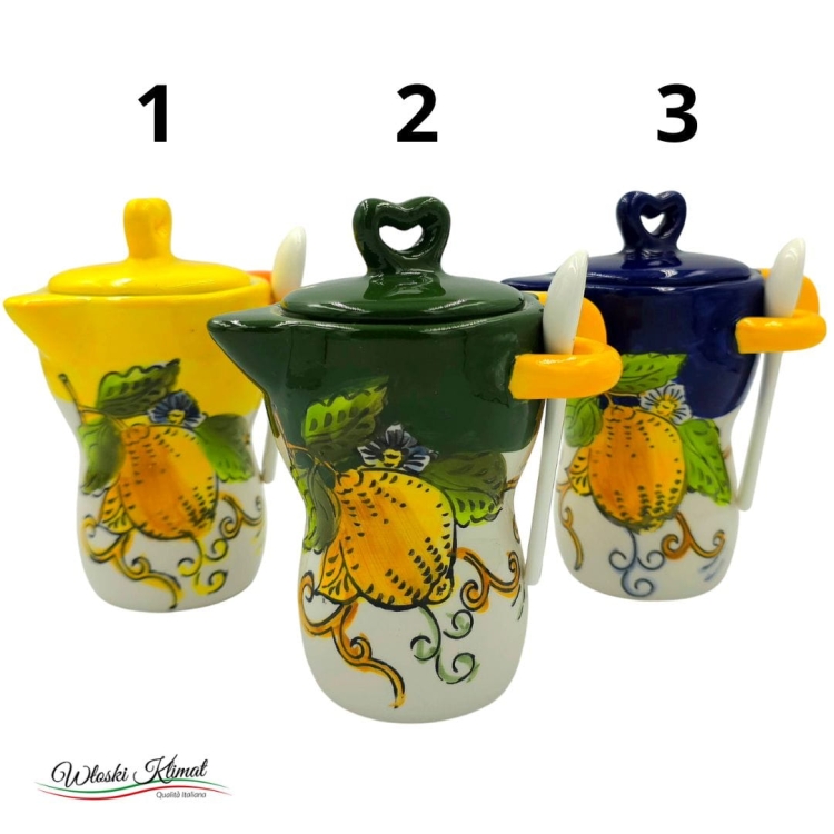 Filiżanka kawiarka z pokrywką i łyżeczką ceramiczna ręcznie malowana + mydełko cytrynowe Etienne 96 by L&G