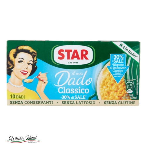 Bulion klasyczny w kostkach 30% mniej soli 10 szt. Dado STAR 100g EAN: 8000050009406