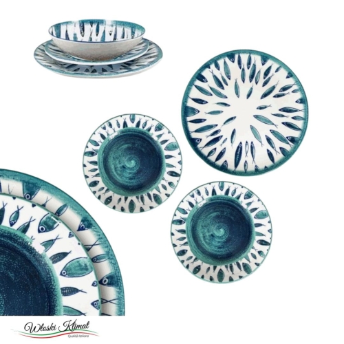 Zestaw talerzy porcelanowych 3 szt. Niebieskie Ryby Fish