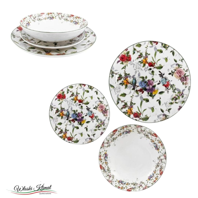Zestaw talerzy porcelanowych dla 6 osób - 18 szt. Kwiaty Asturias Flowers