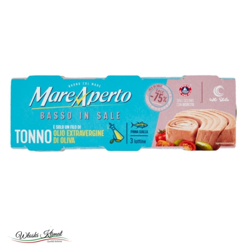 Tuńczyk z niską zawartością soli w oliwie z oliwek Basso di sale Mareaperto 165g EAN: 8055320190810
