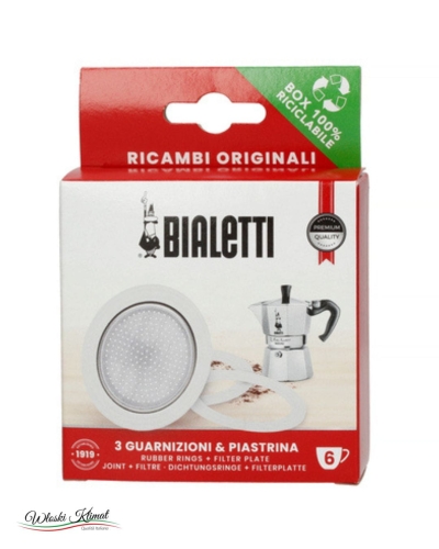 Uszczelki 3 szt. i sitko- zapas do kawiarek 6tz BIALETTI EAN: 8006363034050