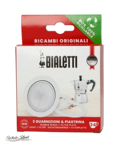 Uszczelki 3 szt. i sitko- zapas do kawiarek 3/4tz BIALETTI EAN: 8006363034043