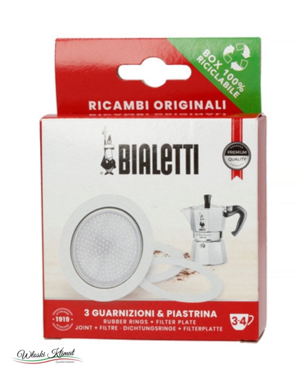 Uszczelki 3 szt. i sitko- zapas do kawiarek 3/4tz BIALETTI EAN: 8006363034043