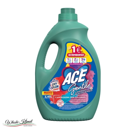 Odplamiacz/wybielacz do tkanin kolorowych Lawenda i Białe Piżmo Lavanda e Muschio Bianco Gentile ACE 2450ml Ean 8001480724846