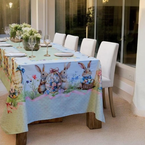 Obrus Wielkanocny Green Rabbit 100% bawełna PEZZOLI 140 x 245cm