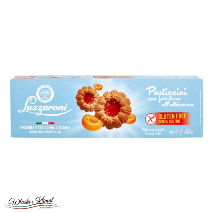 Ciastka kruche z marmoladą morelową bez glutenu Pasticcini Lazzaroni 80g