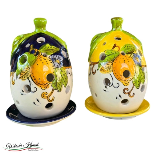 Świecznik - lampa z ceramiki ręcznie malowanej Cytryny Tealight z mydełkiem cytrynką