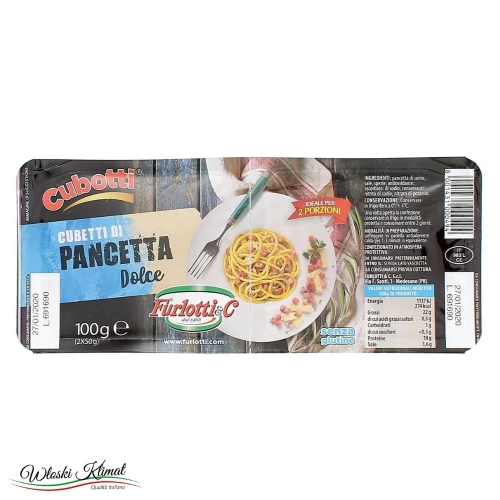 Boczek krojony w kostkę Pancetta Dolce a Cubotti marki Furlotti & C (2x50g) 100g