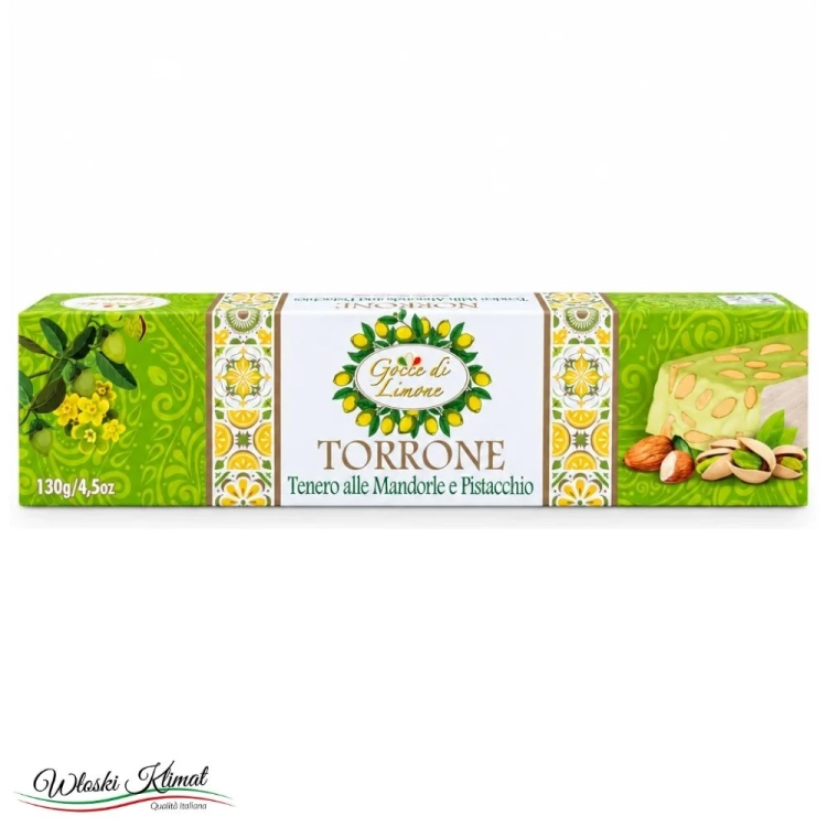 Nugat Torrone Tenero z Migdałami o smaku Pistacjowym Gocce di Limone 130g