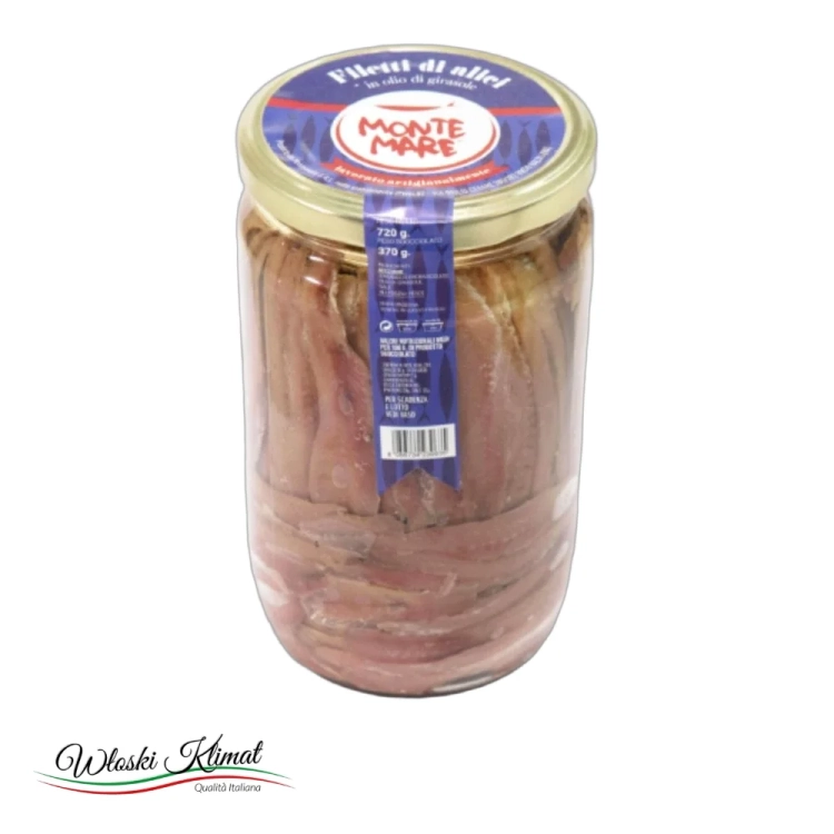 Sardele w filetach Filetti di Alici Anchoice MONTE MARE 720g - widok z przodu / opakowanie