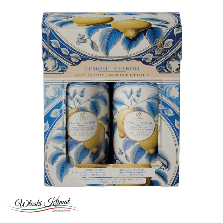 Zestaw Balsam do ciała i Mydło w płynie Cytryny Lemon Blu ALCHIMIA 2 x 500ml - widok z przodu / opakowanie