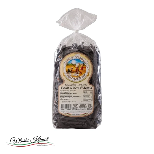 Makaron czarny Fusilli al nero di sepia Antico Pastificio del Gargano 500g - widok z przodu / opakowanie