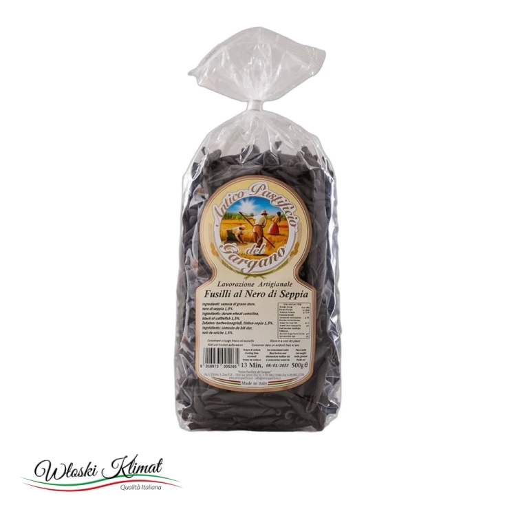 Makaron czarny Fusilli al nero di sepia Antico Pastificio del Gargano 500g - widok z przodu / opakowanie