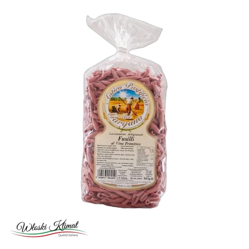Makaron z czerwonym winem Fusilli al Vino Primitivo Antico Pastificio del Gargano 500g - widok z przodu / opakowanie
