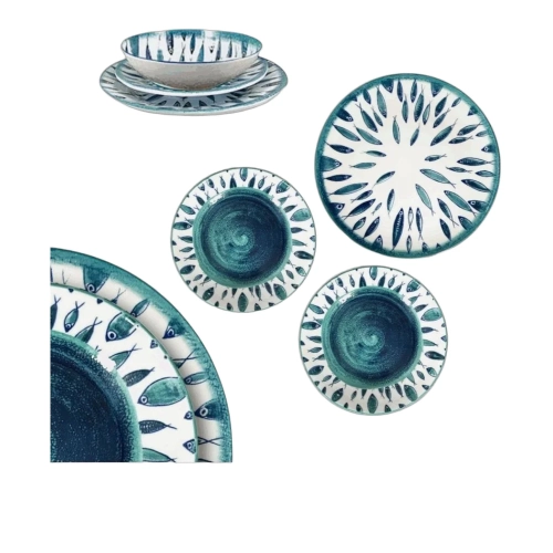 Zestaw talerzy porcelanowych 3 szt. Niebieskie Ryby Fish - widok szczegółowy 2