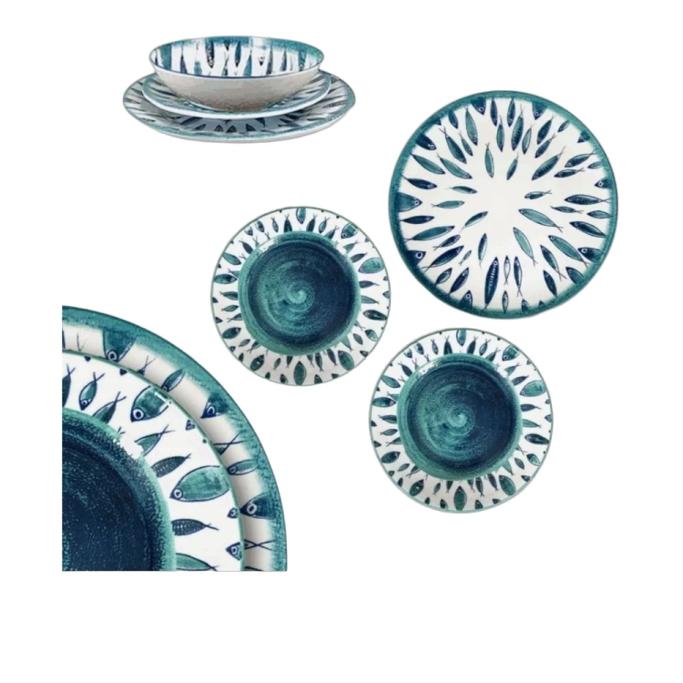 Zestaw talerzy porcelanowych 3 szt. Niebieskie Ryby Fish - widok szczegółowy 2