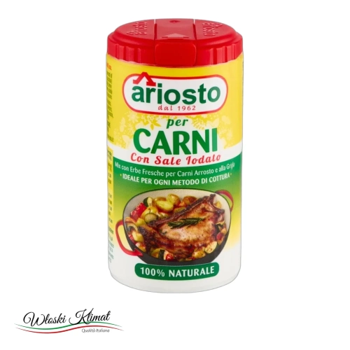 Przyprawa do mięsa 100% naturalna z solą jodowaną Per Carni Ariosto 80g - widok z przodu / opakowanie