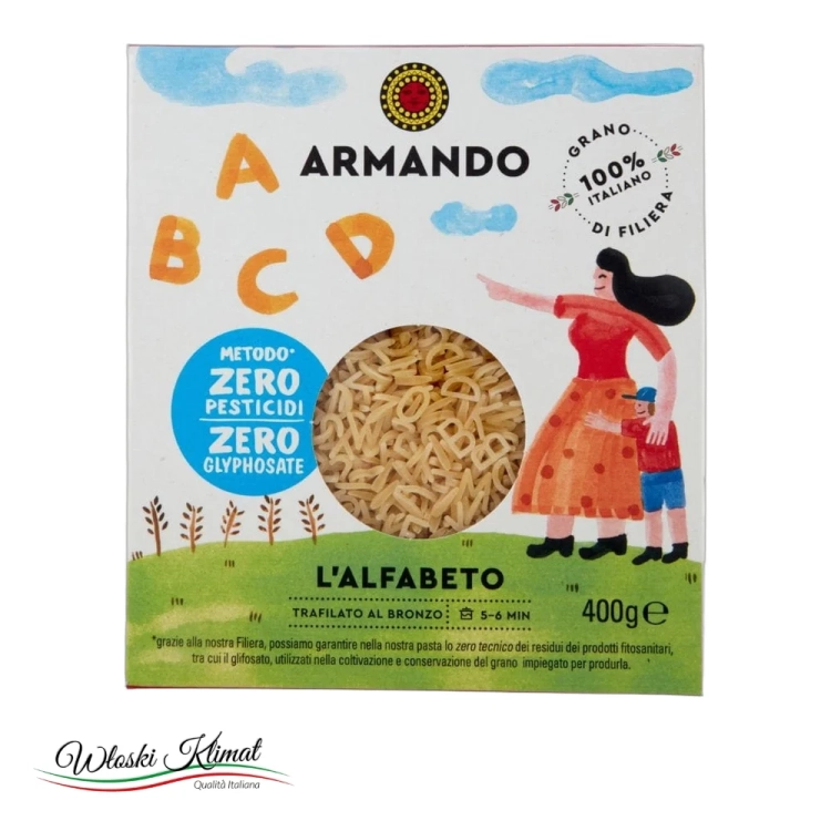 Makaron dla dzieci Literki Alfabet L'Alfabeto Armando 400g - widok z przodu / opakowanie