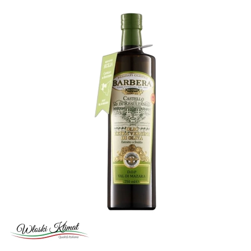 Oliwa z oliwek Extra Vergine sycylijska Barbera Castello di Resultano "Val di Mazara" DOP Barbera 750ml - widok z przodu / opakowanie