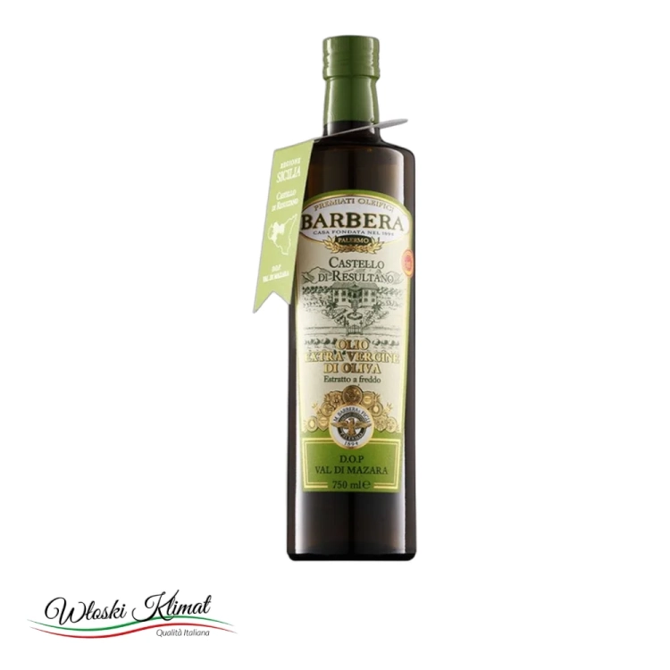 Oliwa z oliwek Extra Vergine sycylijska Barbera Castello di Resultano "Val di Mazara" DOP Barbera 750ml - widok z przodu / opakowanie