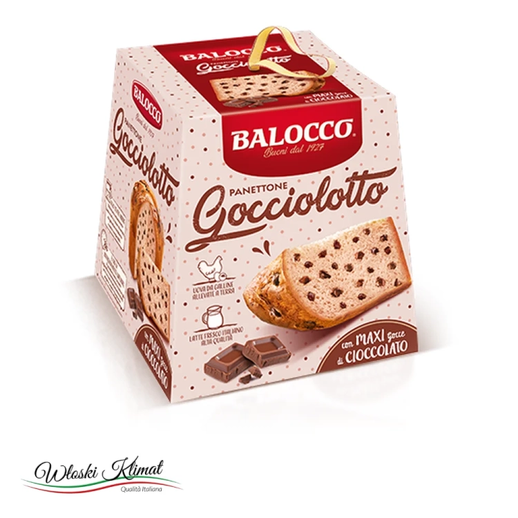 Babka włoska Panettone Gocciolotto z kawałkami czekolady Balocco 800g - widok z przodu / opakowanie
