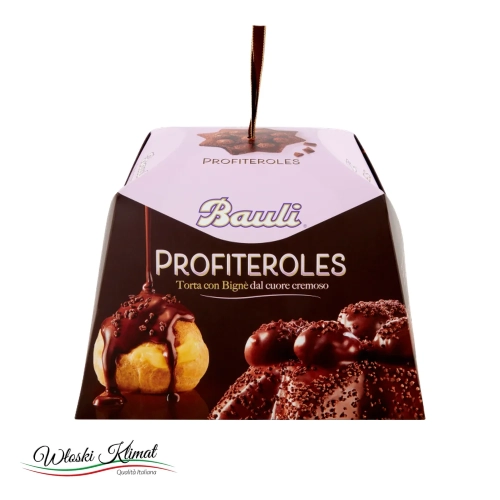 Babka Panettone z Profitteroles nadziewanymi kremem w polewie czekoladowej Bauli 820 g - widok z przodu / opakowanie