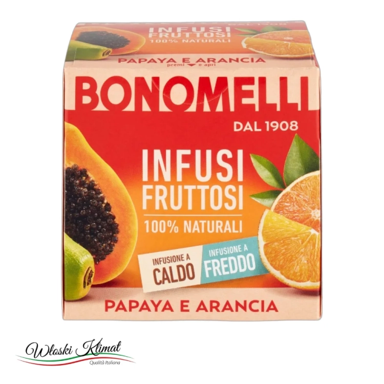 Herbata owocowa o smaku papai i pomarańczy BONOMELLI 24g - widok z przodu / opakowanie