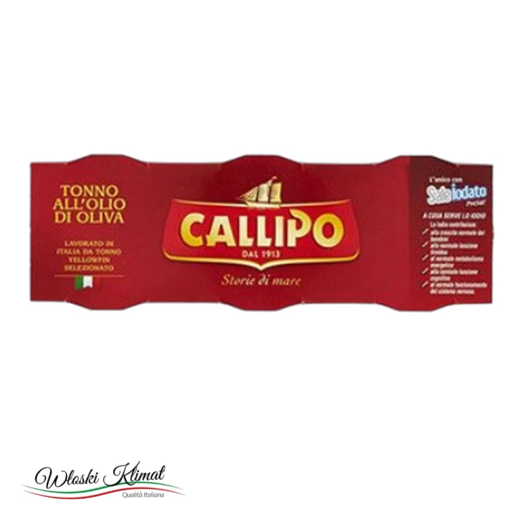 Tuńczyk żółtopłetwy w oliwie z oliwek w puszce CALLIPO 3 x 70 g (210g) - widok z przodu / opakowanie