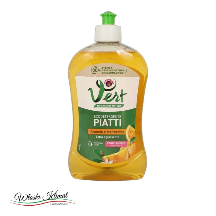 Płyn do mycia naczyń Pomarańcza i Mandarynka Vert Ecodetergente Piatti Chante Clair 500ml - widok z przodu / opakowanie