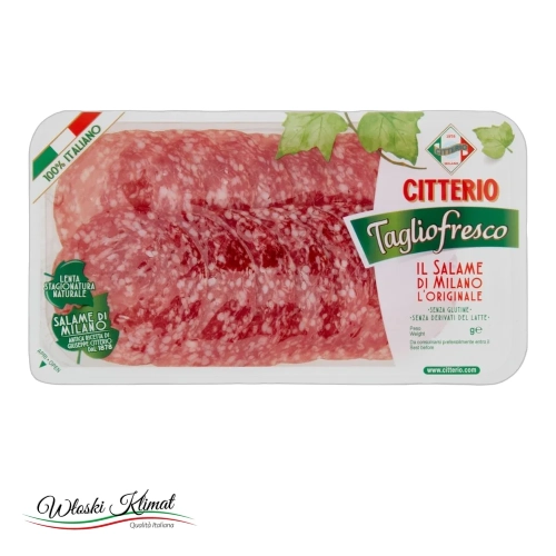 Kiełbasa Salami typu Milano w plastrach Salame Milano Citterio 70g - widok z przodu / opakowanie
