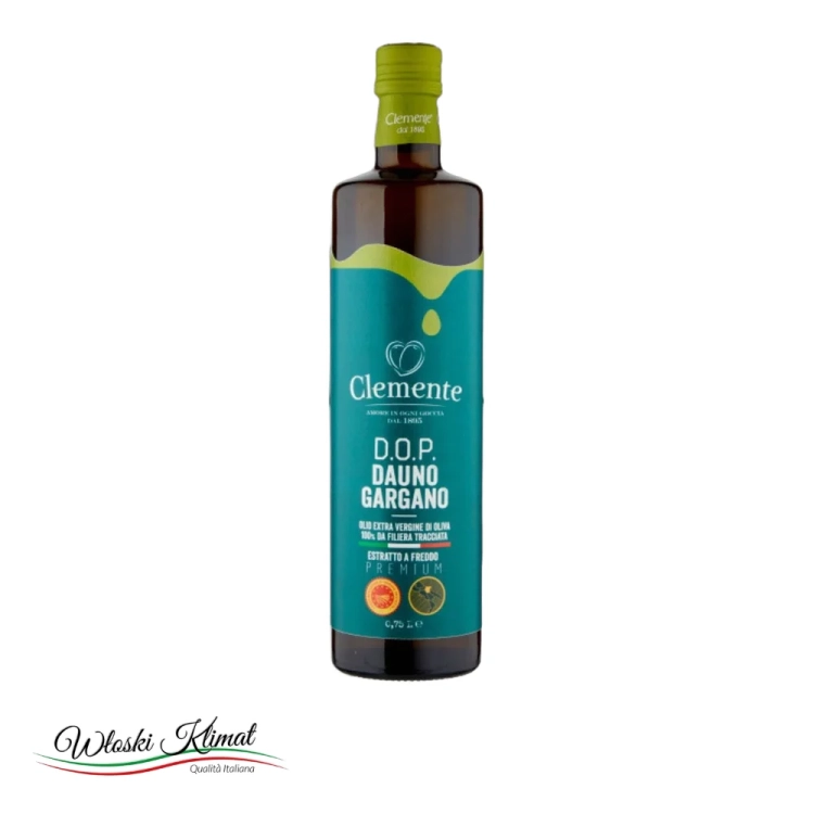 Oliwa z oliwek Extra Vergine Premium Dauno Gargano D.O.P. 100% Italia CLEMENTE 750ml - widok z przodu / opakowanie