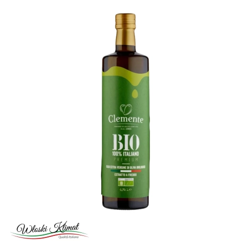 Oliwa z oliwek ekologiczna Extra Vergine Premium BIO 100% Italiano CLEMENTE 750ml - widok z przodu / opakowanie