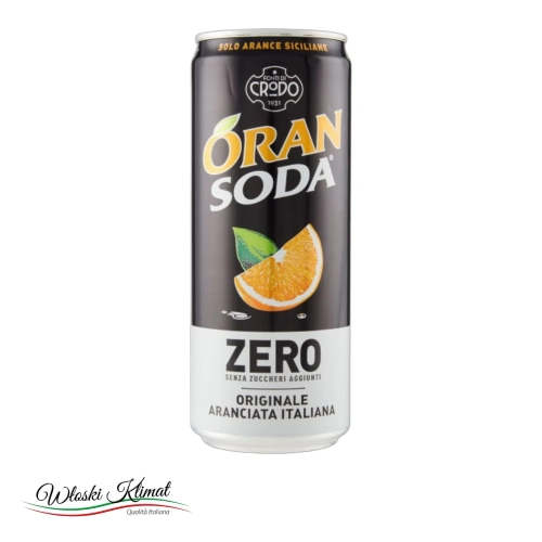 Napój gazowany bez cukru pomarańczowy Oransoda Zero Fonti di Crodo 330ml - widok z przodu / opakowanie