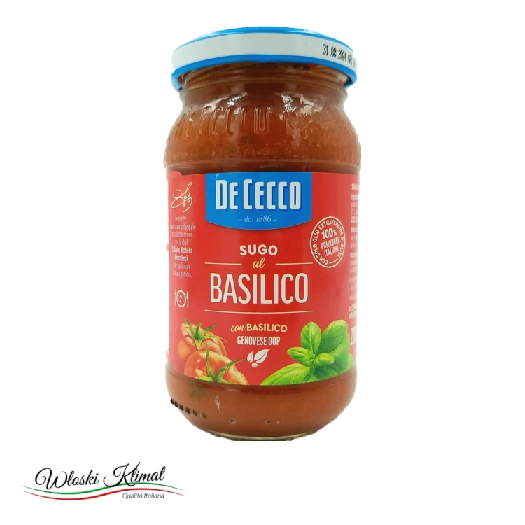 Sos Pomidowowy z Bazylią DECECCO 200 g - widok z przodu / opakowanie