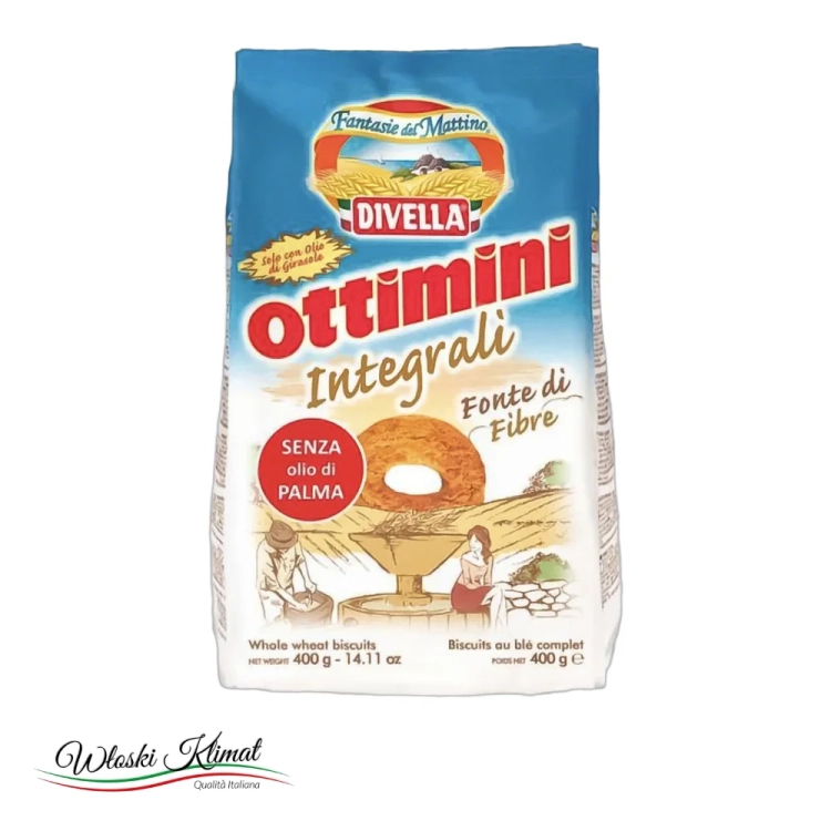 Ciastka kruche Ottimini Pełnoziarniste Divella 400 g - widok z przodu / opakowanie