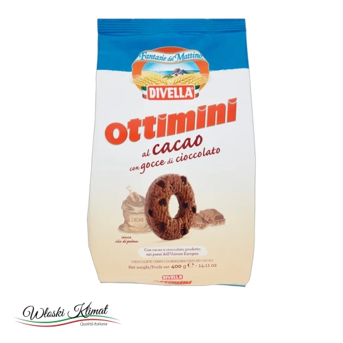 Ciastka kruche Ottimini kakaowe z czekoladą Divella 400 g - widok z przodu / opakowanie