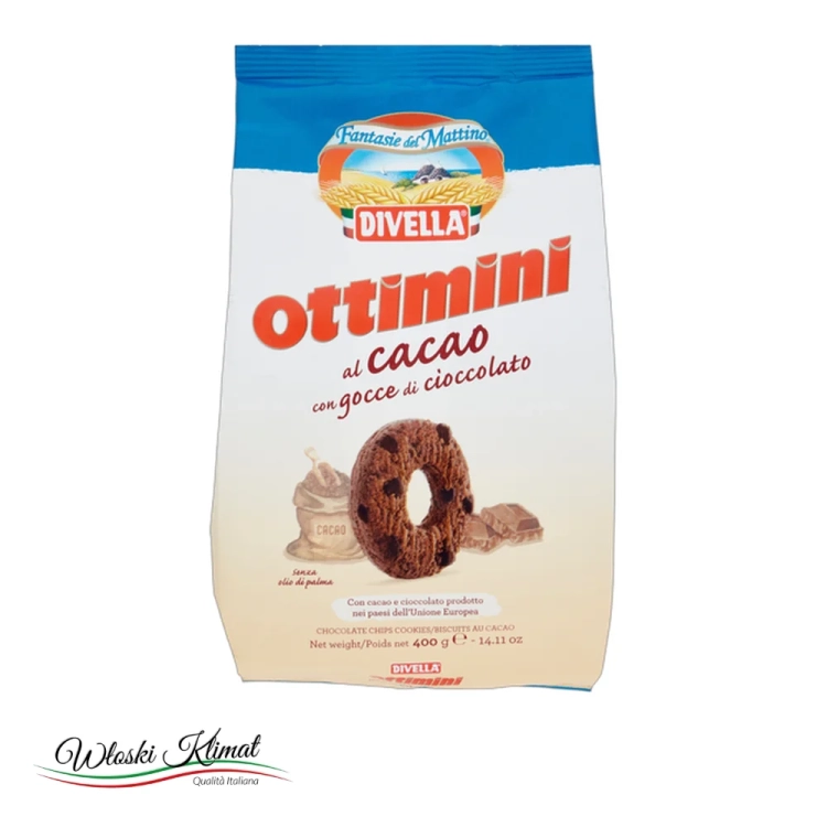 Ciastka kruche Ottimini kakaowe z czekoladą Divella 400 g - widok z przodu / opakowanie